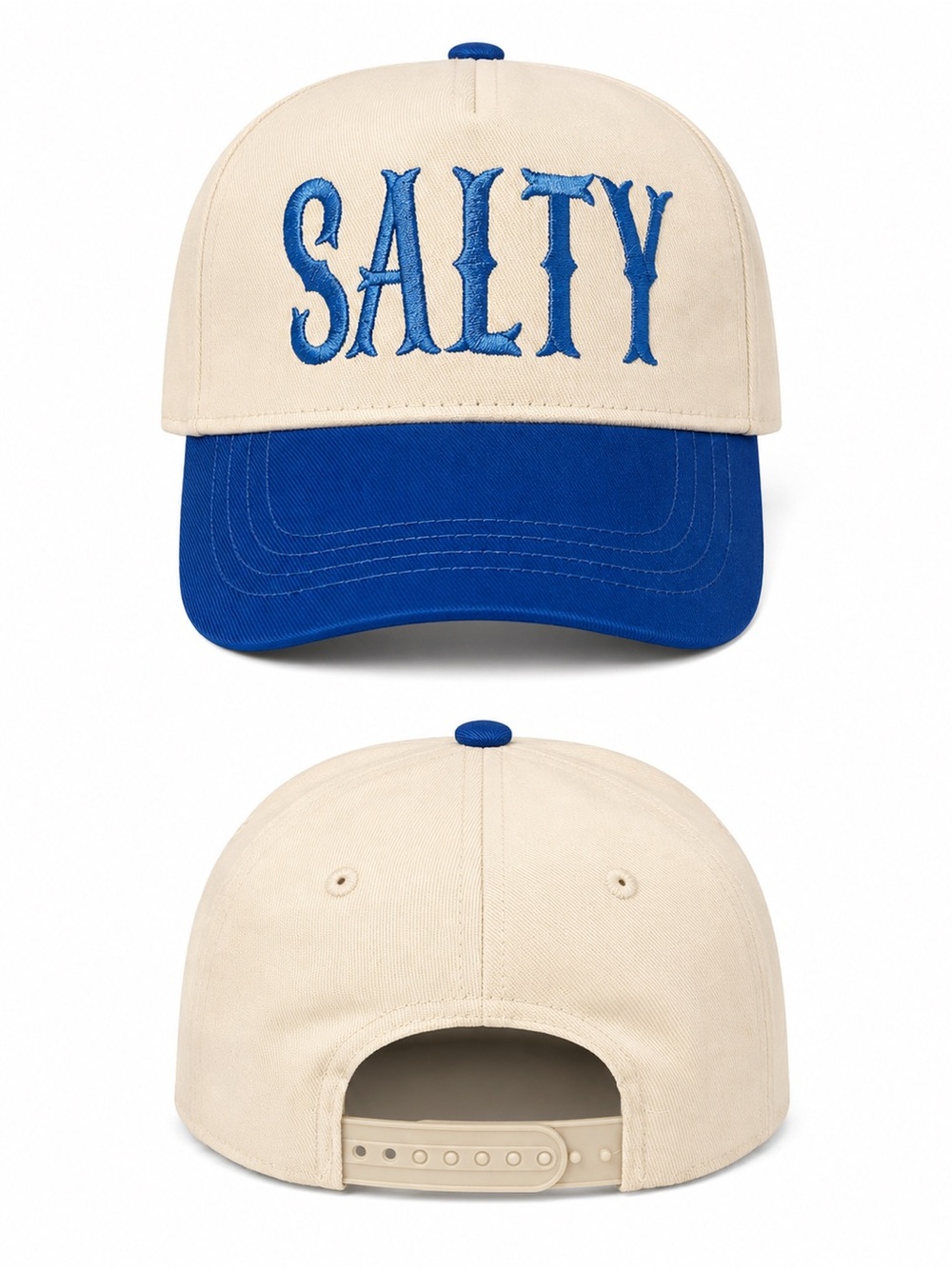 SALTY Coastal Trucker Hat Blue & Ivory Embroidered Baseball Cap | Beach Vacation - Picture 5 of 5